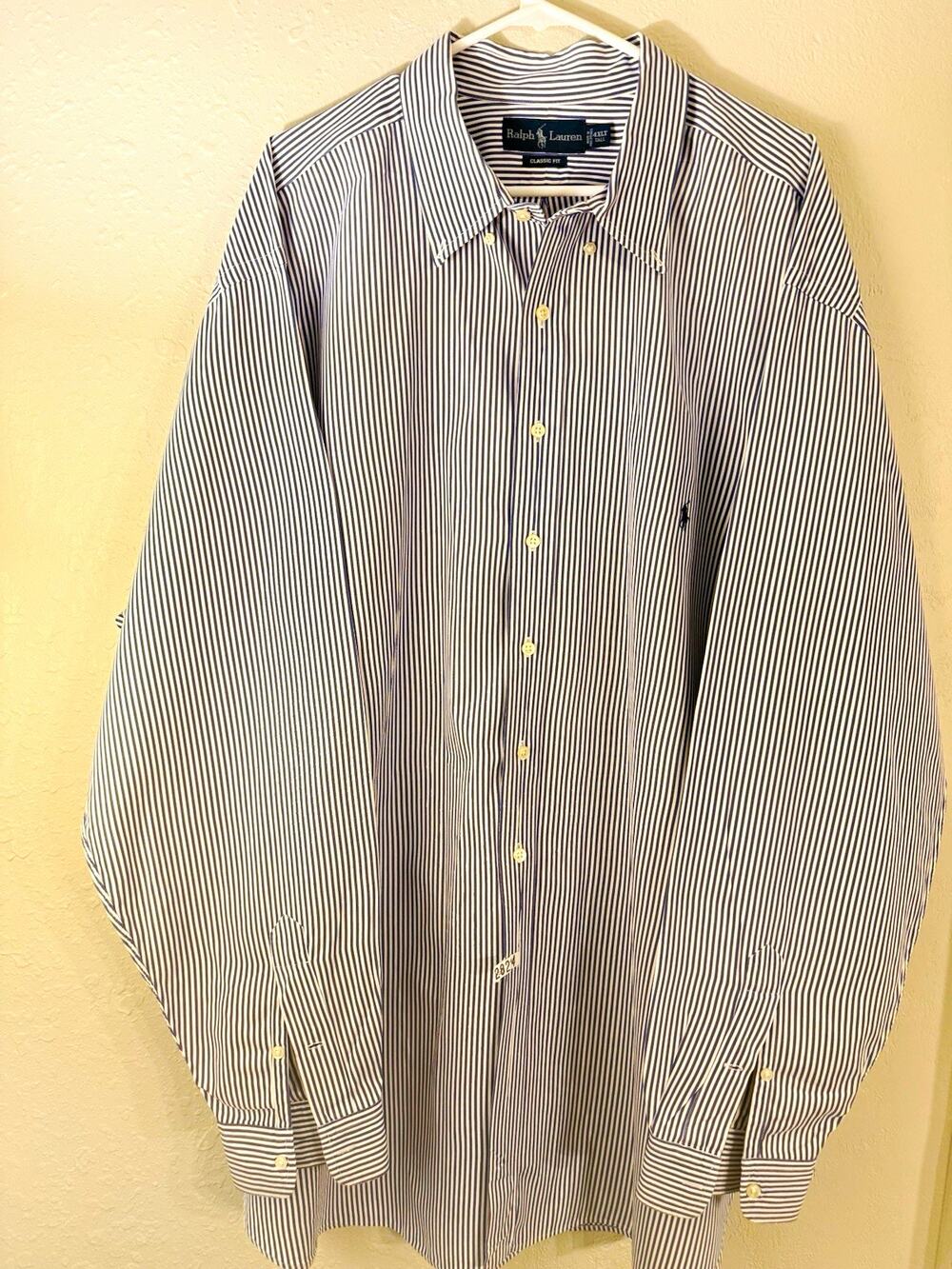 Ralph Lauren Classic Fit Men's Blue/White Striped Cotton Button-Up 4XL Tall